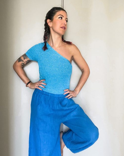 Panta Tabita Puro Lino Blu