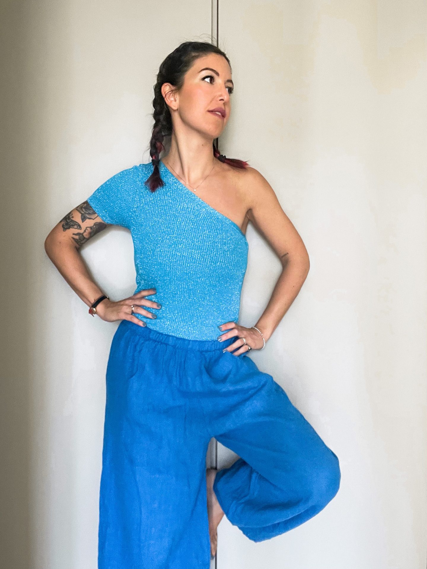 Panta Tabita Puro Lino Blu