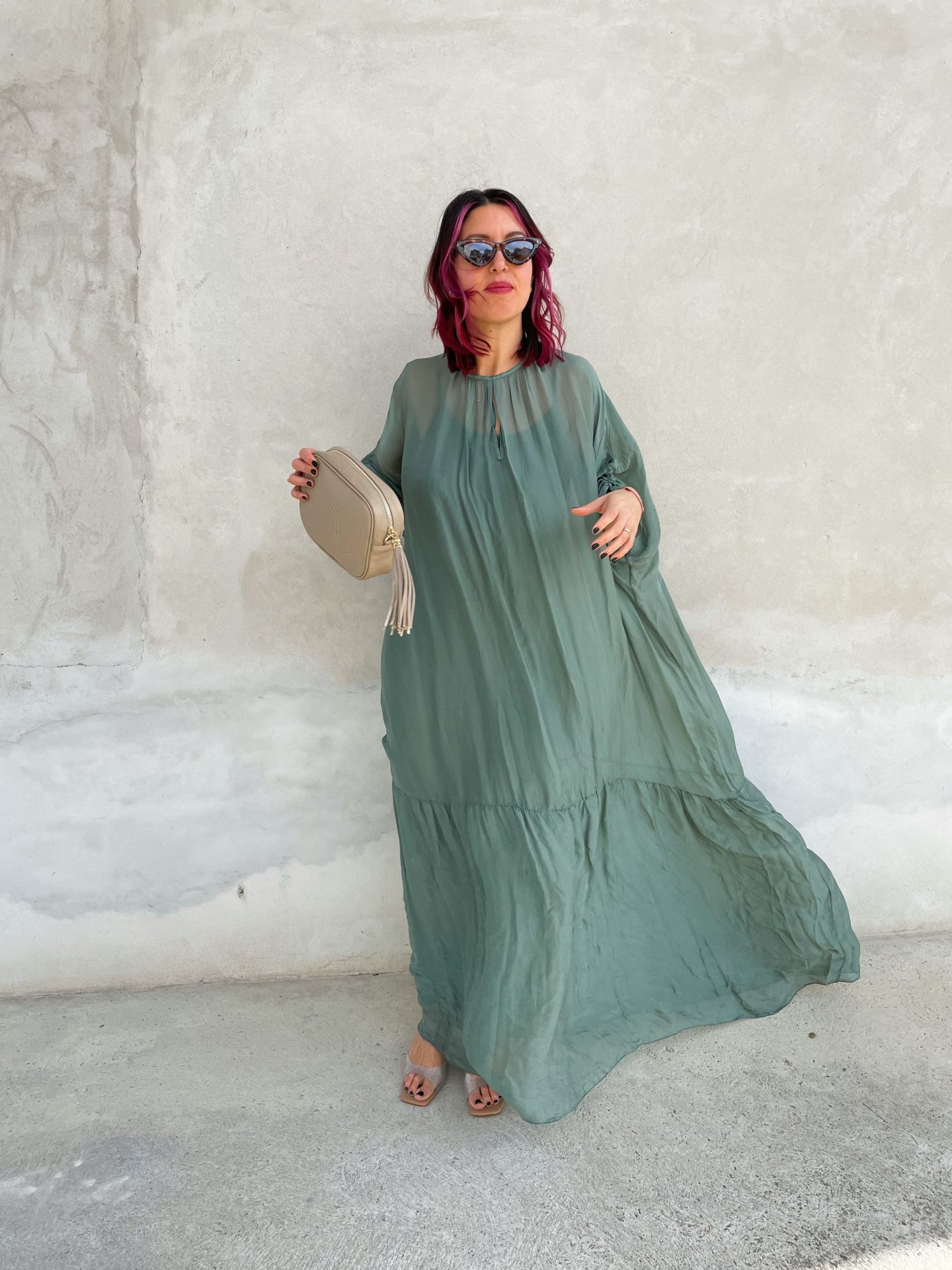 Maxi Abito Misto Seta Verdone - immagine 2