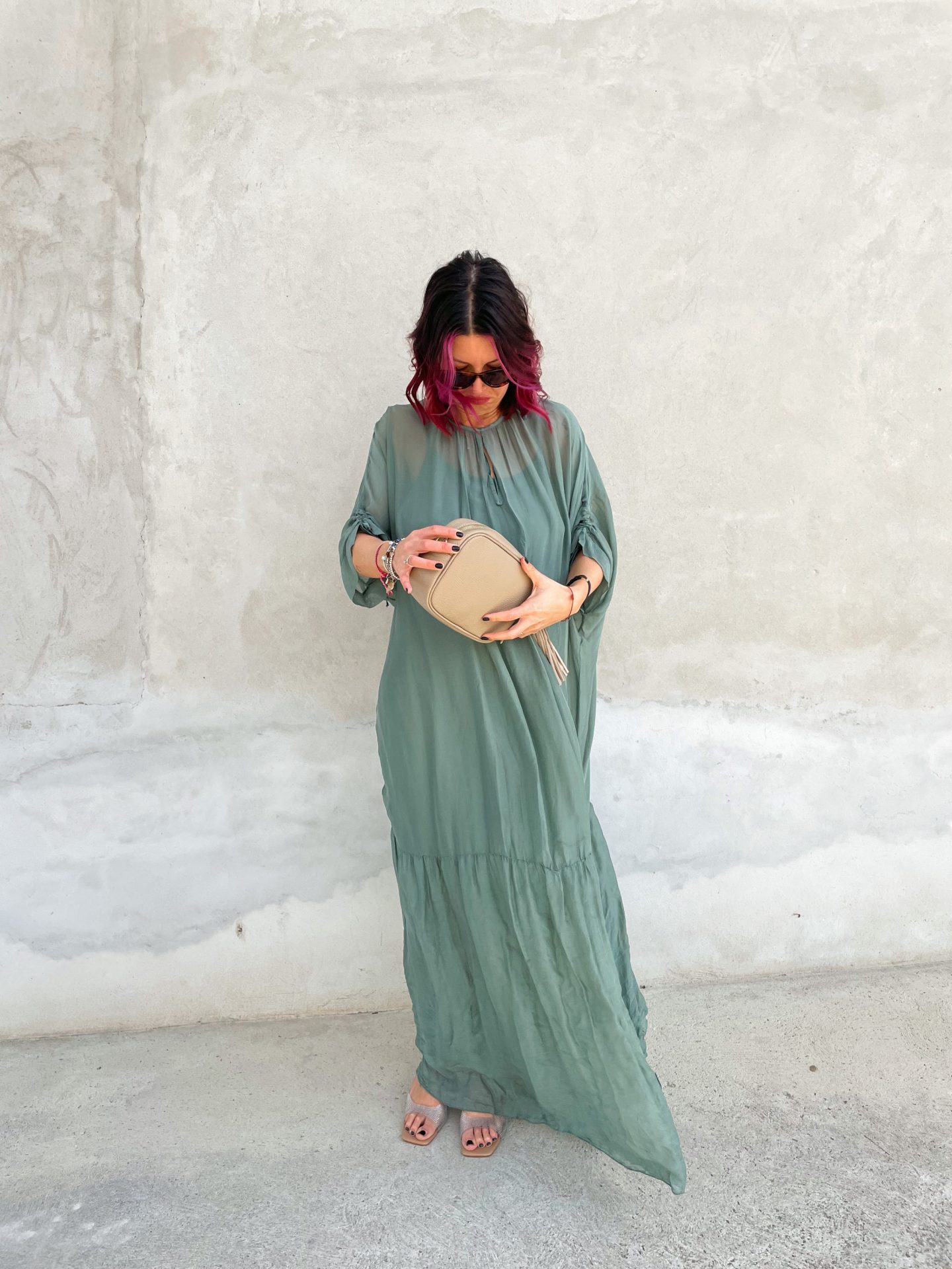 Maxi Abito Misto Seta Verdone - immagine 3