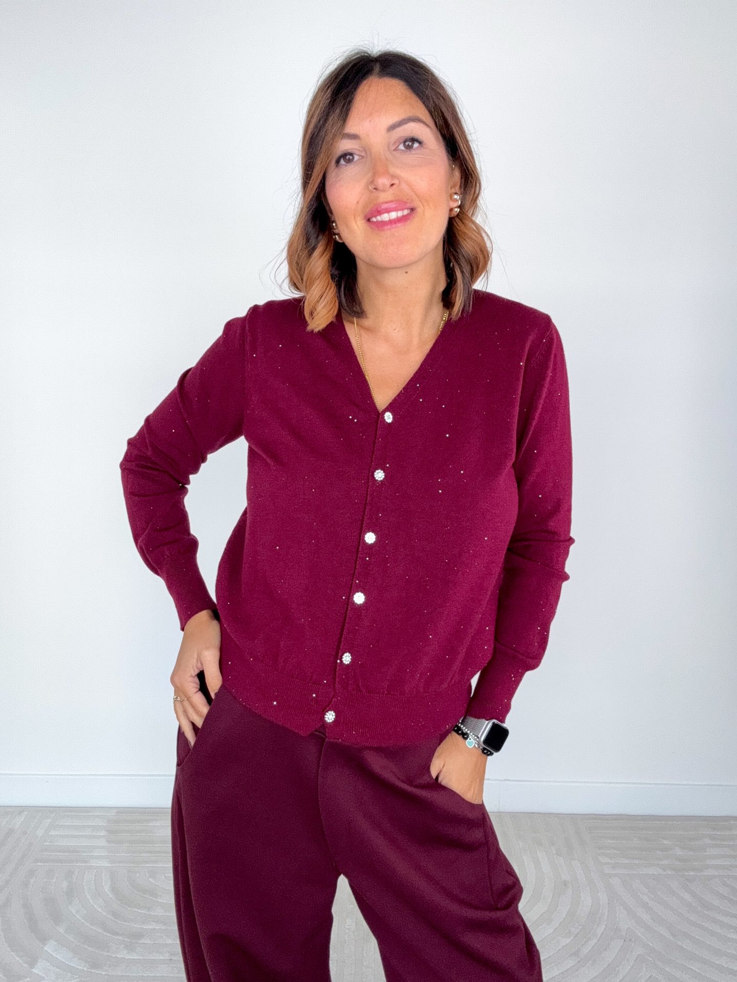 Cardigan Lurex Bordeaux