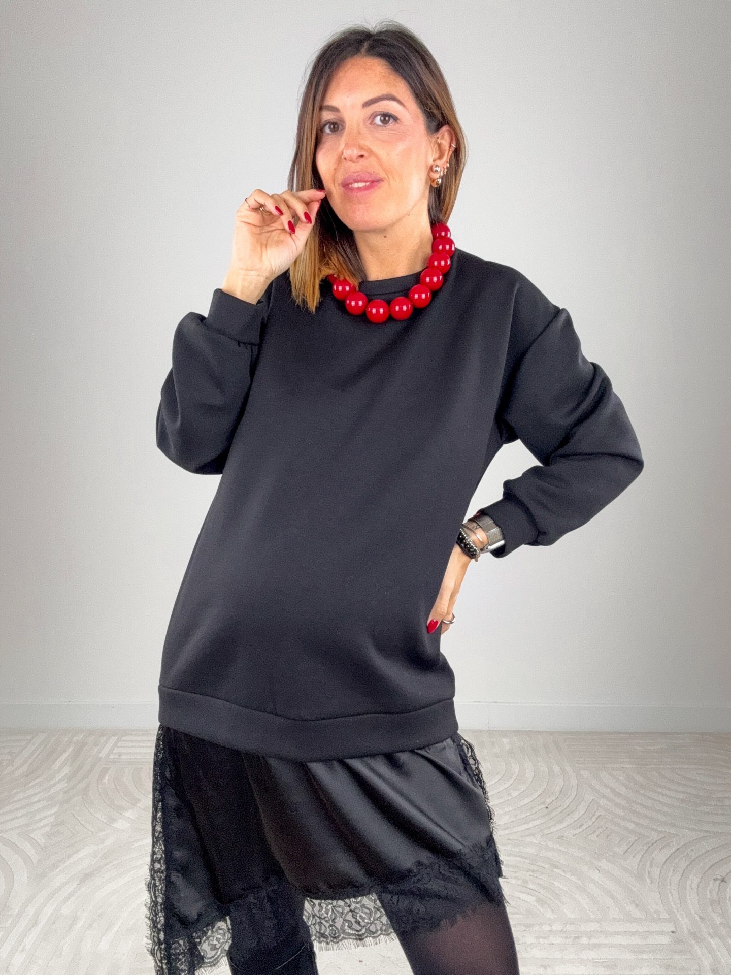 Abito Felpa Lingerie Nero - immagine 2