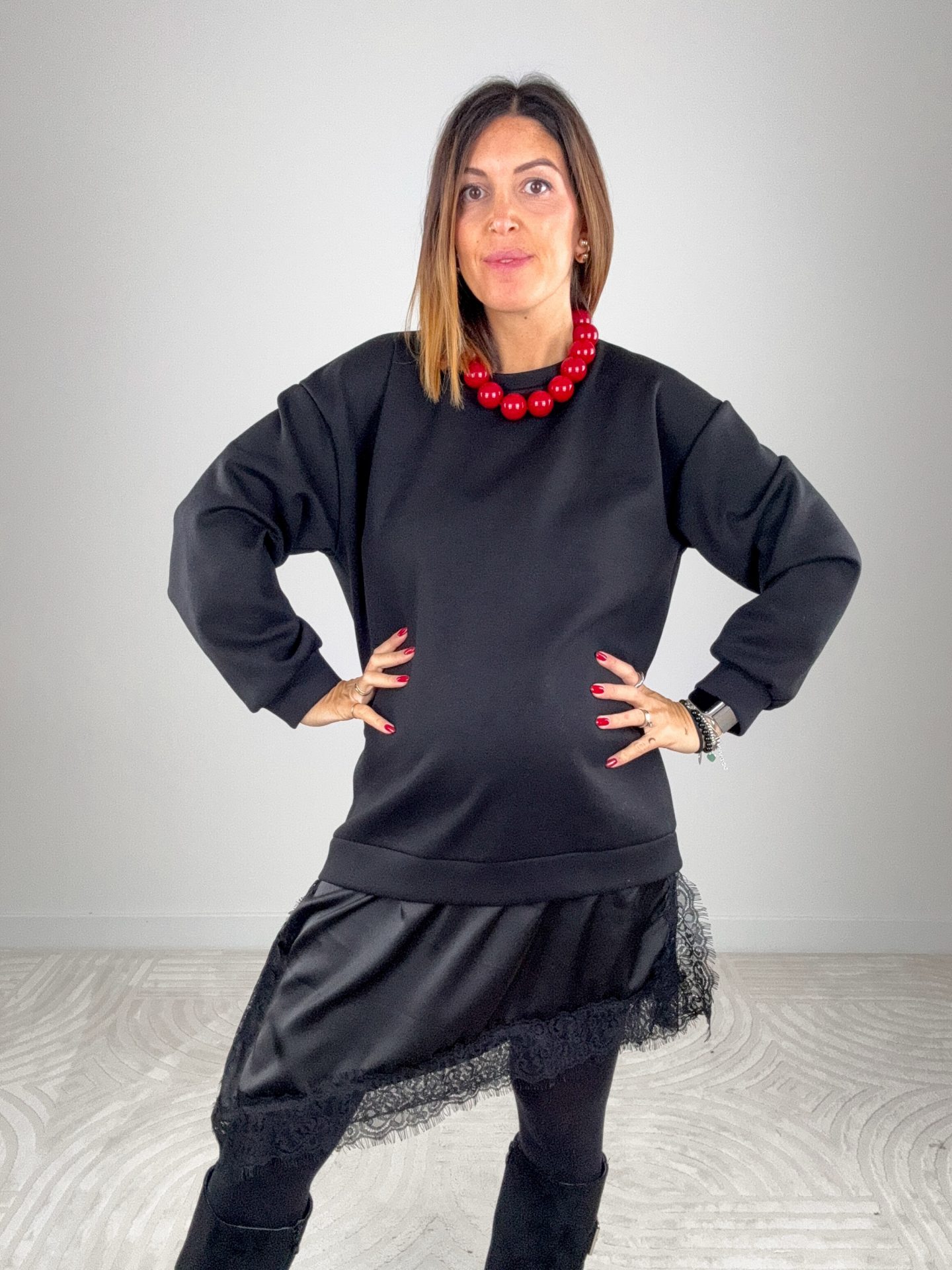 Abito Felpa Lingerie Nero - immagine 3