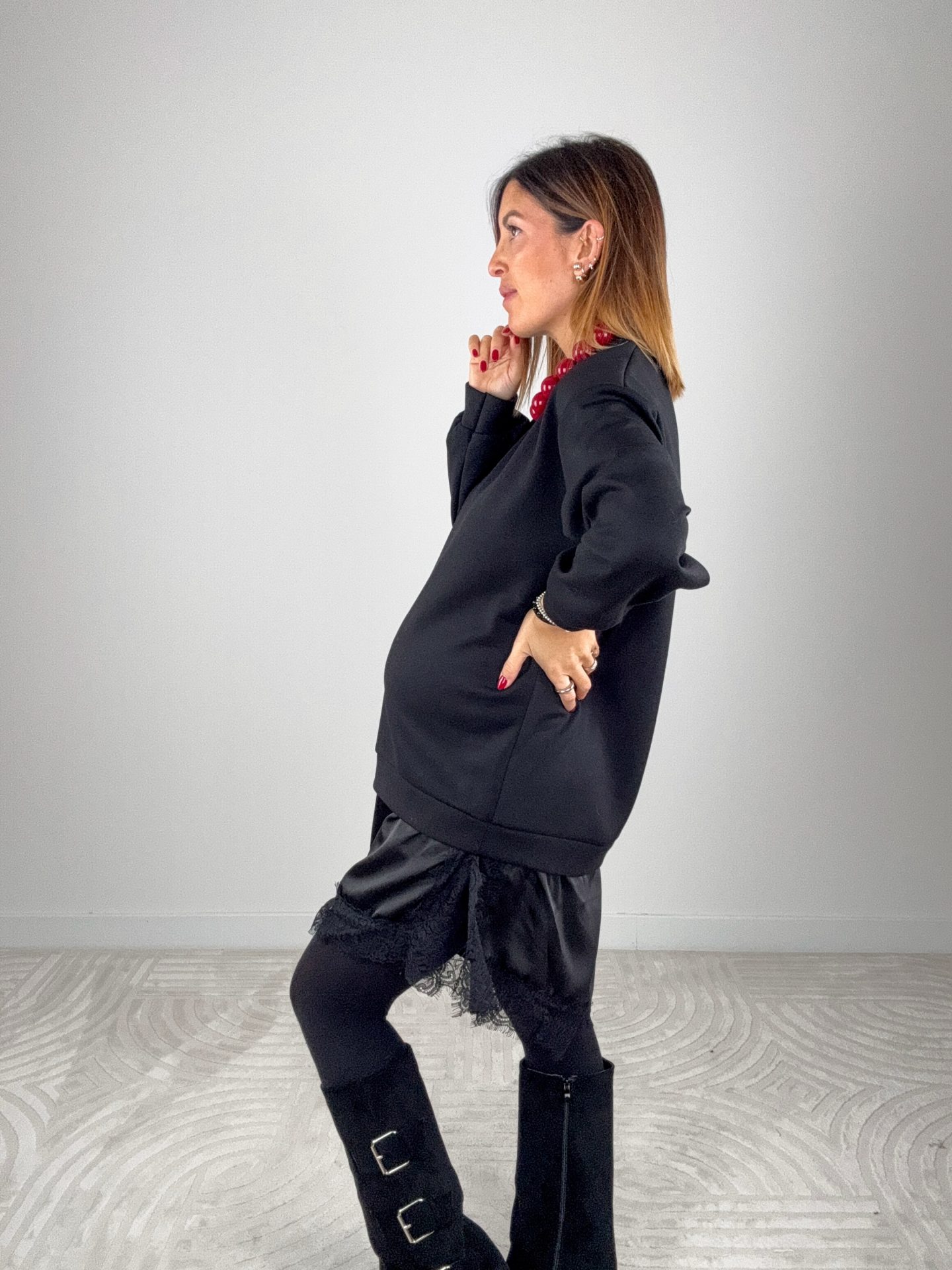 Abito Felpa Lingerie Nero - immagine 5