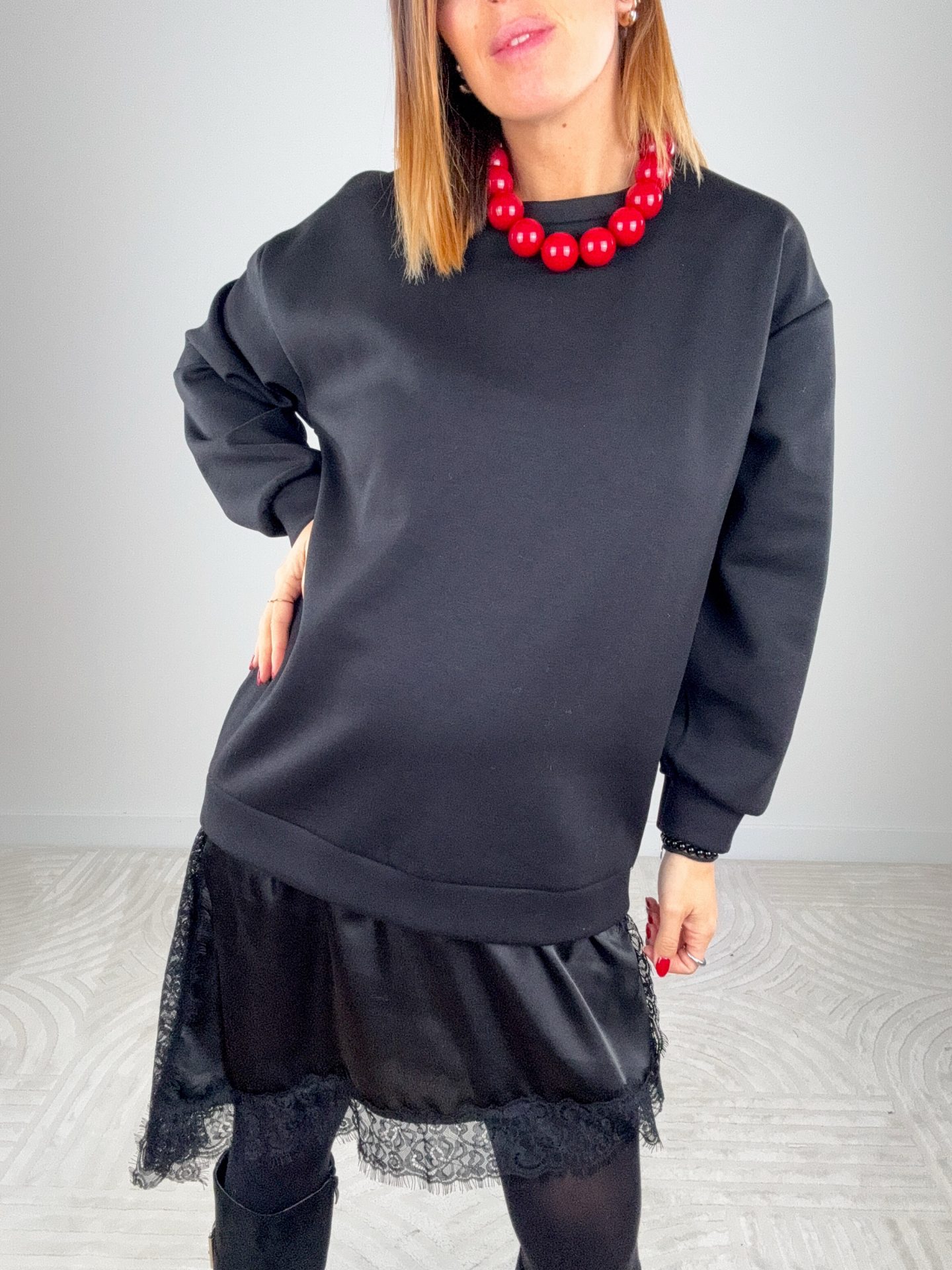 Abito Felpa Lingerie Nero - immagine 6