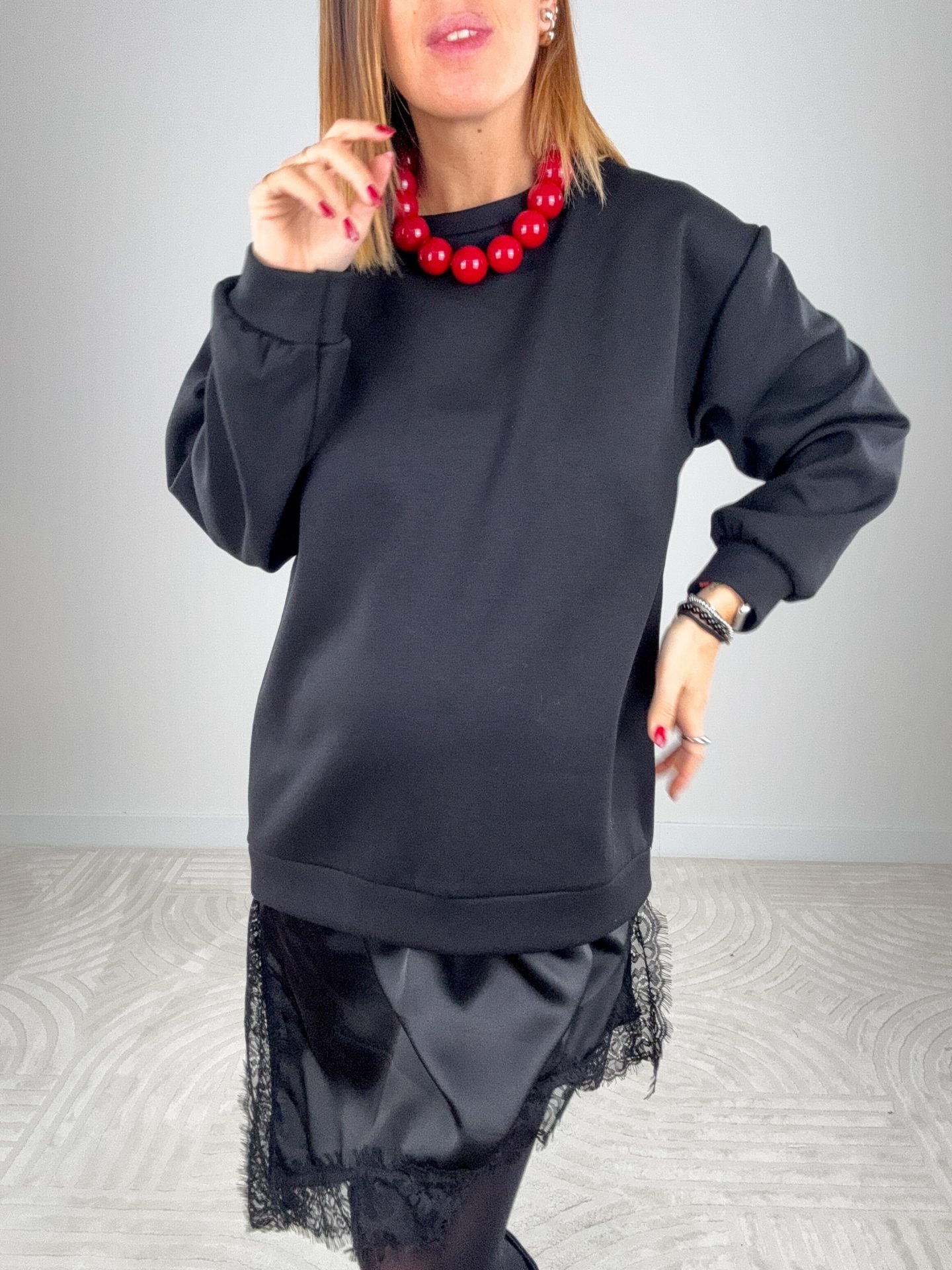 Abito Felpa Lingerie Nero - immagine 7