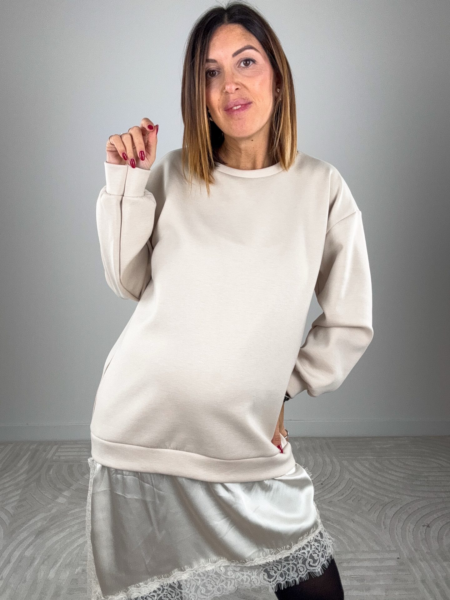 Abito Felpa Lingerie Avorio - immagine 2