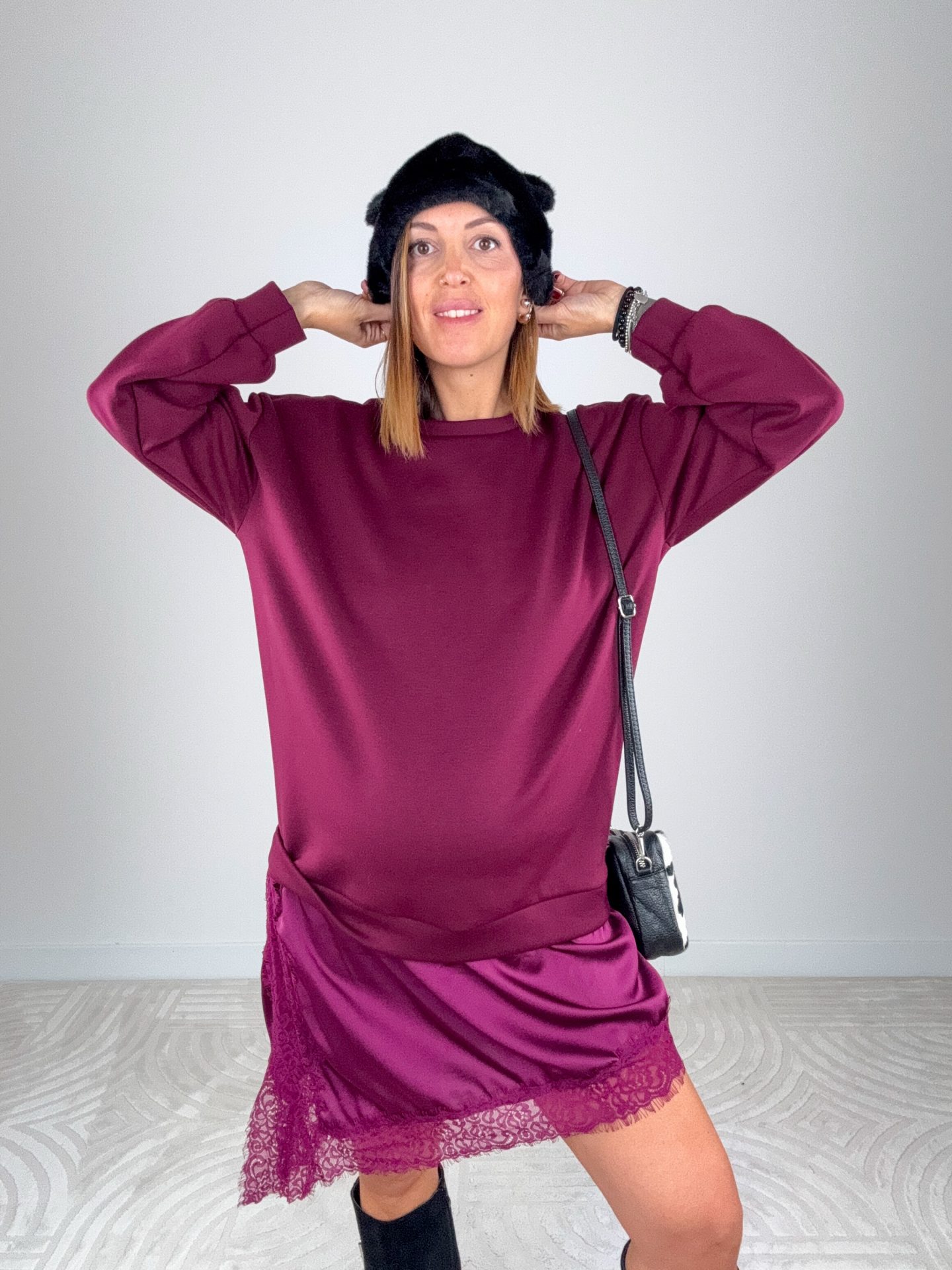 Abito Felpa Lingerie Prugna - immagine 7