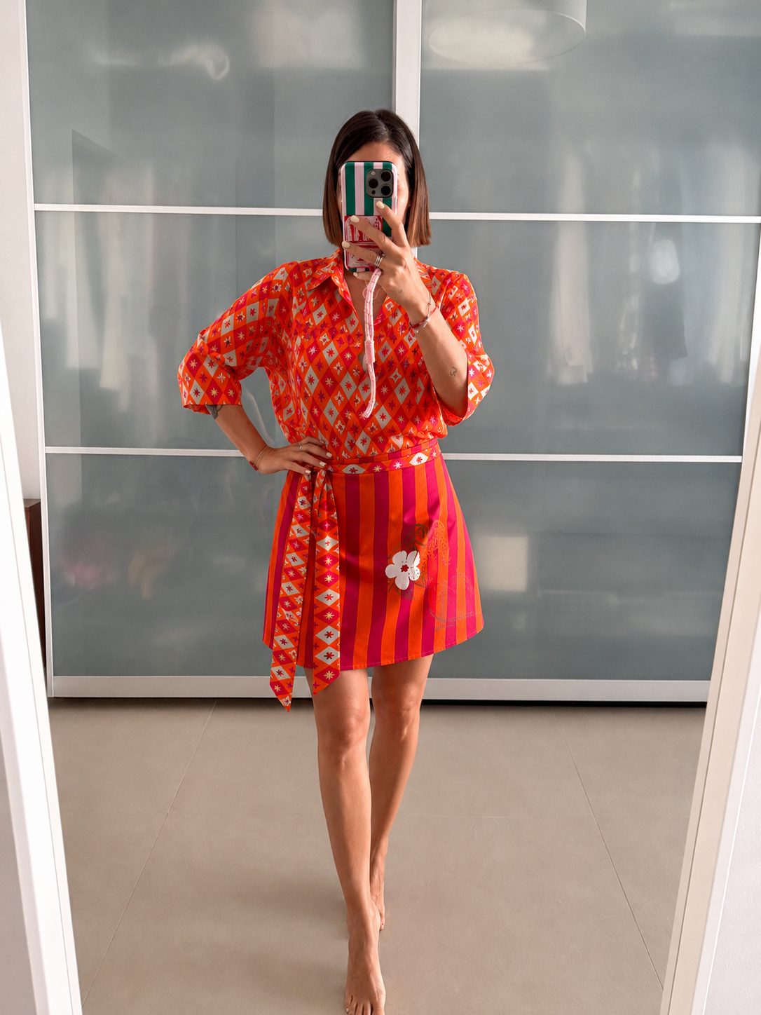 Mini Gonna Pareo Righe Fucsia - immagine 4