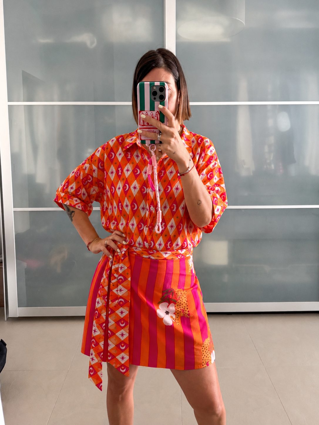 Mini Gonna Pareo Righe Fucsia - immagine 3