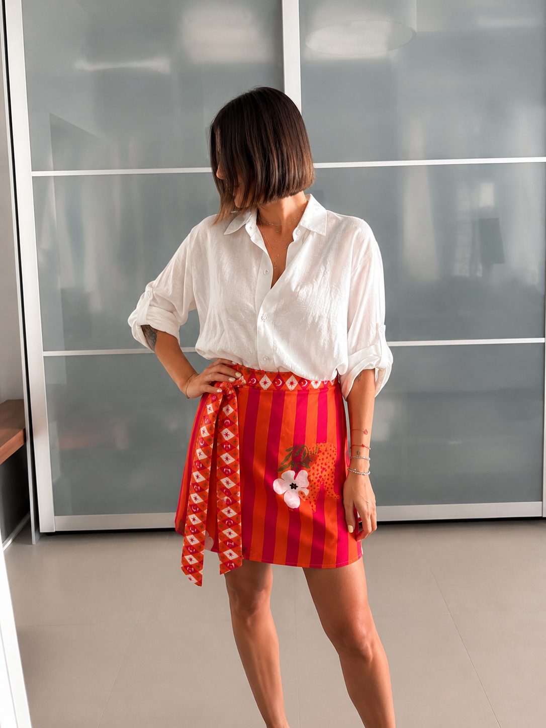 Mini Gonna Pareo Righe Fucsia - immagine 2